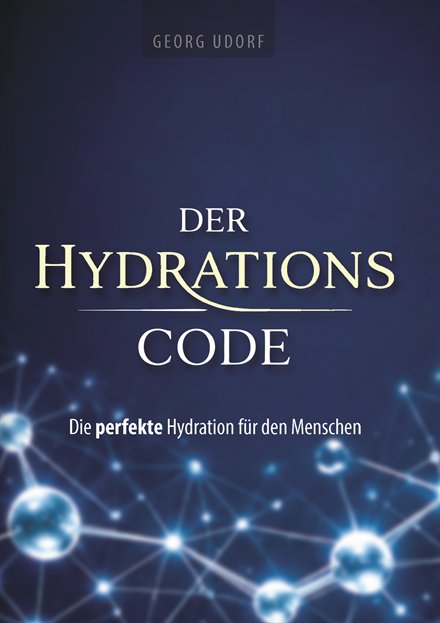 Buchcover »Der Hydrations-Code« von Georg Udorf, tiefblau mit Molekülnetz